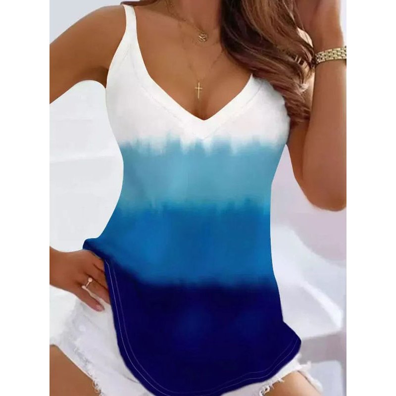 Women Sleeveless T-shirt Fashion V-neck Elegant Printing Casual Tank Tops For Party colorful L