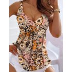 Women Sleeveless T-shirt Fashion V-neck Elegant Printing Casual Tank Tops For Party brown L