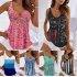 Women Sleeveless T shirt Fashion V neck Elegant Printing Casual Tank Tops For Party blue S