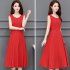 Women Sleeveless Tank Dress Summer Round Neck A line Skirt Elegant Solid Color Pullover Long Dress red 3XL