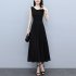 Women Sleeveless Tank Dress Summer Round Neck A line Skirt Elegant Solid Color Pullover Long Dress black 2XL