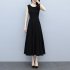 Women Sleeveless Tank Dress Summer Round Neck A line Skirt Elegant Solid Color Pullover Long Dress black L