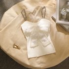 Women Sleeveless Tank Top Elegant Pearl Bowknot Slim Fit Ice Silk Tops Stylish Chain Shoulder Strap Vest White One size  for 35 62 5kg  