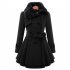 Women Slim Fit Medium Long Woolen Overcoat Double Breasted Windbreaker Overcoat black navyJTVA