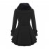 Women Slim Fit Medium Long Woolen Overcoat Double Breasted Windbreaker Overcoat black navyJTVA