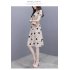 Women Slim High Waist Dress Wave Dots Hollow Round Collar Dress apricot XL