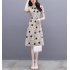 Women Slim High Waist Dress Wave Dots Hollow Round Collar Dress apricot XL