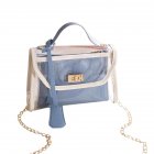 Women Small Square Bag Transparent PVC Satchel Contrast Color Single Strap Cross body Bag blue