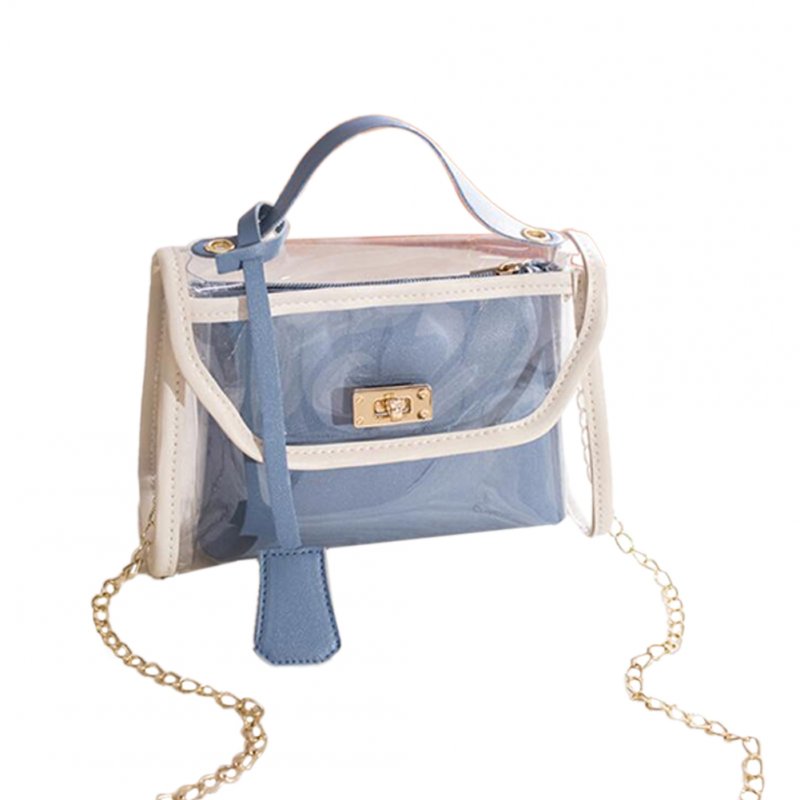 Women Small Square Bag Transparent PVC Satchel Contrast Color Single Strap Cross-body Bag blue