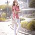 Women Solid Color Loose Round Collar Short Sleeve T shirt Pink XL