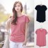 Women Solid Color Loose Round Collar Short Sleeve T shirt Pink XL