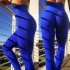 Women Solid Color Yoga Pants Casual Sports High Waist Gym Leggings Pants Slim Fit blue XL