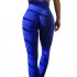 Women Solid Color Yoga Pants Casual Sports High Waist Gym Leggings Pants Slim Fit blue L