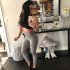 Women Solid Color Yoga Pants Casual Sports High Waist Gym Leggings Pants Slim Fit Light gray L