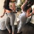 Women Solid Color Yoga Pants Casual Sports High Waist Gym Leggings Pants Slim Fit Light gray L