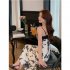 Women Spaghetti Strap Dress Elegant French Floral Printing A line Skirt Sleeveless High Waist Midi Skirt As shown M