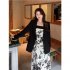 Women Spaghetti Strap Dress Elegant French Floral Printing A line Skirt Sleeveless High Waist Midi Skirt As shown M