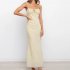 Women Spaghetti Strap Dress Summer Sexy High Waist Backless Lace up Long Skirt Elegant Floral Printing Pleated Dress Khaki L