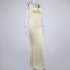 Women Spaghetti Strap Dress Summer Sexy High Waist Backless Lace up Long Skirt Elegant Floral Printing Pleated Dress Khaki L