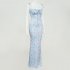 Women Spaghetti Strap Dress Summer Sexy High Waist Backless Lace up Long Skirt Elegant Floral Printing Pleated Dress White XL