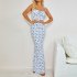 Women Spaghetti Strap Dress Summer Sexy High Waist Backless Lace up Long Skirt Elegant Floral Printing Pleated Dress red M