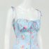 Women Spaghetti Strap Dress Summer Sexy High Waist Backless Lace up Long Skirt Elegant Floral Printing Pleated Dress red M