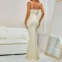 Women Spaghetti Strap Dress Summer Sexy High Waist Backless Lace up Long Skirt Elegant Floral Printing Pleated Dress red M