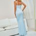 Women Spaghetti Strap Dress Summer Sexy High Waist Backless Lace up Long Skirt Elegant Floral Printing Pleated Dress red M
