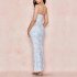 Women Spaghetti Strap Dress Summer Sexy High Waist Backless Lace up Long Skirt Elegant Floral Printing Pleated Dress red M