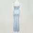 Women Spaghetti Strap Dress Summer Sexy High Waist Backless Lace up Long Skirt Elegant Floral Printing Pleated Dress red M