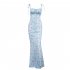 Women Spaghetti Strap Dress Summer Sexy High Waist Backless Lace up Long Skirt Elegant Floral Printing Pleated Dress red M