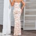 Women Spaghetti Strap Dress Summer Sexy High Waist Backless Lace up Long Skirt Elegant Floral Printing Pleated Dress red M