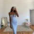 Women Spaghetti Strap Dress Summer Sexy High Waist Backless Lace up Long Skirt Elegant Floral Printing Pleated Dress blue XXL