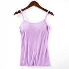 Women Spaghetti Strap Tank Top With Chest Pad Adjustable Underwear Solid Color Sports Vest Light purple XL