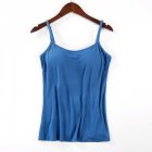 Women Spaghetti Strap Tank Top With Chest Pad Adjustable Underwear Solid Color Sports Vest sea blue M