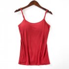 Women Spaghetti Strap Tank Top With Chest Pad Adjustable Underwear Solid Color Sports Vest Maroon S