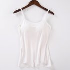 Women Spaghetti Strap Tank Top With Chest Pad Adjustable Underwear Solid Color Sports Vest White S