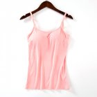 Women Spaghetti Strap Tank Top With Chest Pad Adjustable Underwear Solid Color Sports Vest Pink S