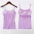 Women Spaghetti Strap Tank Top With Chest Pad Adjustable Underwear Solid Color Sports Vest Pink XL