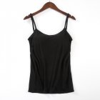 Women Spaghetti Strap Tank Top With Chest Pad Adjustable Underwear Solid Color Sports Vest black L