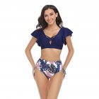 Women Split Bikini Swimsuit Sexy Backless High Waist Quick-drying Swimwear For Beach Hot Spring X2306 drawstring navy blue M