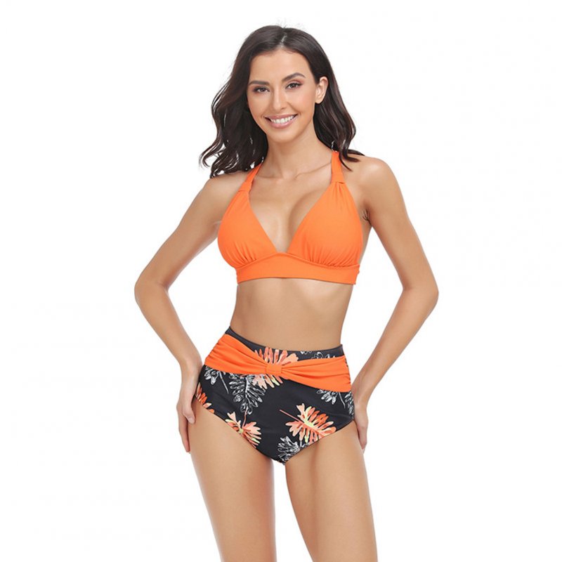 Women Split Bikini Swimsuit Sexy Backless High Waist Quick-drying Swimwear For Beach Hot Spring J2312 bikini orange XL
