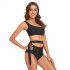 Women Split Swimsuit Fashion Printed Mid waist Bikini Sexy One Shoulder Swimwear With Chest Pad red flower on black background XL