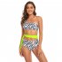 Women Split Swimsuit Fashion Printed Mid waist Bikini Sexy One Shoulder Swimwear With Chest Pad red flower on black background XL