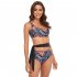 Women Split Swimsuit Fashion Printed Mid waist Bikini Sexy One Shoulder Swimwear With Chest Pad red flower on black background XL