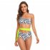 Women Split Swimsuit Fashion Printed Mid waist Bikini Sexy One Shoulder Swimwear With Chest Pad red flower on black background XL