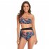 Women Split Swimsuit Fashion Printed Mid waist Bikini Sexy One Shoulder Swimwear With Chest Pad red flower on black background XL
