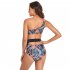 Women Split Swimsuit Fashion Printed Mid waist Bikini Sexy One Shoulder Swimwear With Chest Pad red flower on black background XL