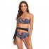 Women Split Swimsuit Fashion Printed Mid waist Bikini Sexy One Shoulder Swimwear With Chest Pad red flower on black background XL