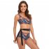 Women Split Swimsuit Fashion Printed Mid waist Bikini Sexy One Shoulder Swimwear With Chest Pad red flower on black background XL